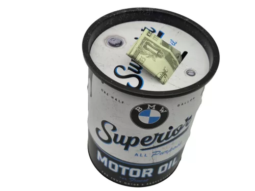 BMW Superior motocykel oil kovová sud pokladnička krabica skladovanie