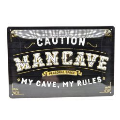   Caution - Man cave - My cave my rules - kovový plagát  kovová tabuľa (30x20 cm)