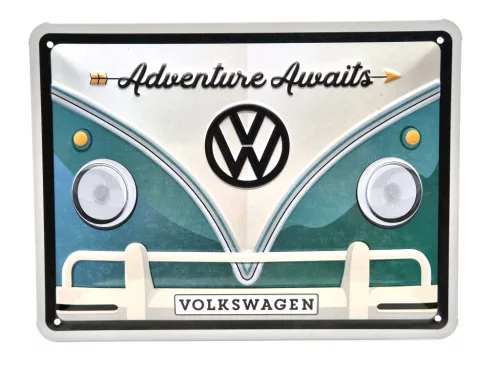 Volkswagen VW T1 Transporter - Adventure Awaits - kovový plagát  kov  tabuľa  (20x15cm)
