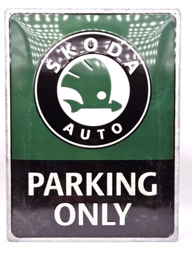 Skoda parking only - kovový plagát  kovová tabuľa (30x40cm)