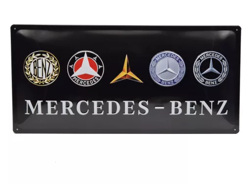 Mercedes-Benz – evolúcia loga – kovová tabuľa (50x25cm)