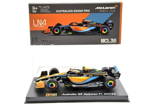 McLaren F1 MCL36 #4 (2022) Australian GP - Lando Norris - s postavičkou pilota -  Bburago - 1:43