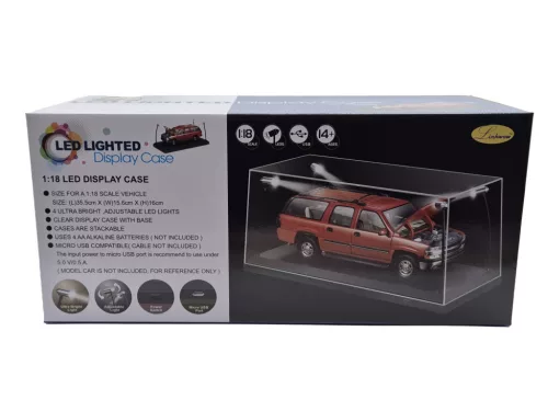 Vitrína pre model auta v mierke 1:18 - s LED osvetlením - čierny podstavec
