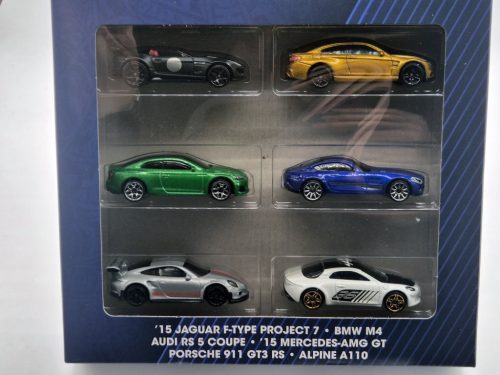 Hot Wheels Sada 6 kusov - Jaguar F-Type Project 7 / BMW M4 / Audi RS 5 Coupe / Mercedes AMG GT / Porsche 911 GT3 RS / Alpine A110 -  Hotwheels - 1:64