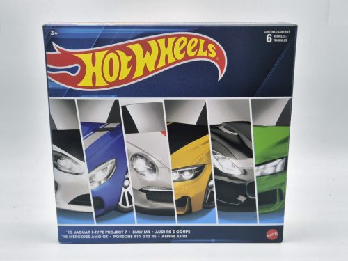 Hot Wheels Sada 6 kusov - Jaguar F-Type Project 7 / BMW M4 / Audi RS 5 Coupe / Mercedes AMG GT / Porsche 911 GT3 RS / Alpine A110 -  Hotwheels - 1:64