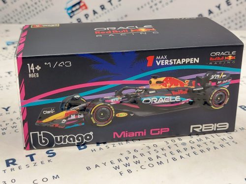 Red Bull RB19 Team Oracle F1 #1 (2023) - Miami GP - Max Verstappen - s postavičkou pilota -  Bburago - 1:43