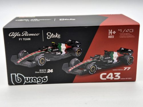 Alfa Romeo C43 F1 #77 (2023) - Monza Italy GP - Valtteri Bottas - s postavičkou pilota -  Bburago - 1:43
