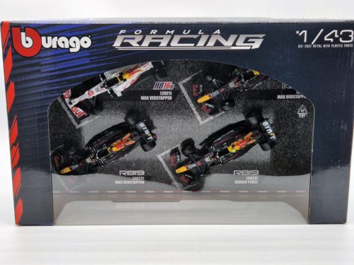 Red Bull set F1 modelov áut - 2023 RB19 Max Verstappen - 2023 RB19 Sergio Perez (Miami) - 2022 RB18 Max Verstappen - 2021 RB16B Max Verstappen (Turkish GP) -  Bburago -1:43