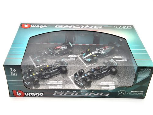 Mercedes GP set F1 modelov áut - 2023 W14 Lewis Hamilton - 2023 W14 George Russel - 2022 W13 Lewis Hamilton - 2021 W12 Lewis Hamilton -  Bburago -1:43