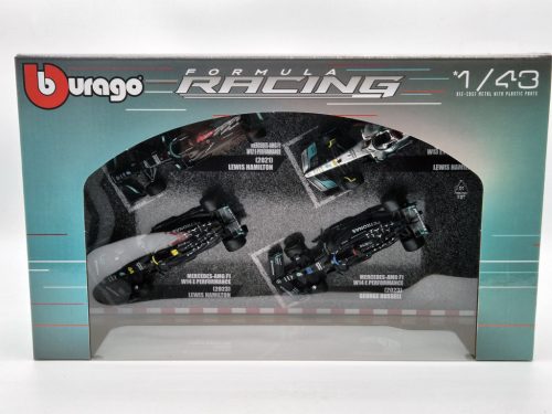 Mercedes GP set F1 modelov áut - 2023 W14 Lewis Hamilton - 2023 W14 George Russel - 2022 W13 Lewis Hamilton - 2021 W12 Lewis Hamilton -  Bburago -1:43