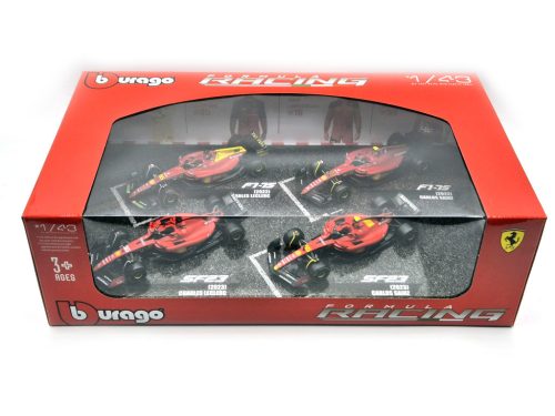 Ferrari set F1 modelov áut - 2023 SF-23 Charles Leclerc - 2023 SF-23 Carlos Sainz (Monza) - 2022 F1-75 Charles Leclerc (Monza) - 2022 F1-75 Carlos Sainz  -  Burago - 1:43