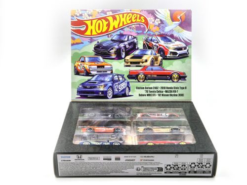 Hot Wheels Japan Theme - Hot Wheels Sada 6 kusov - Custom Datsun 240Z - 2018 Honda Civic Type R - 1970 Toyota Celica - Mazda RX-7 - Subaru WRX STi0 - 1982 Nissan Skyline R30 -  Hot Wheels - 1:64