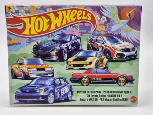 Hot Wheels Japan Theme - Hot Wheels Sada 6 kusov - Custom Datsun 240Z - 2018 Honda Civic Type R - 1970 Toyota Celica - Mazda RX-7 - Subaru WRX STi0 - 1982 Nissan Skyline R30 -  Hot Wheels - 1:64