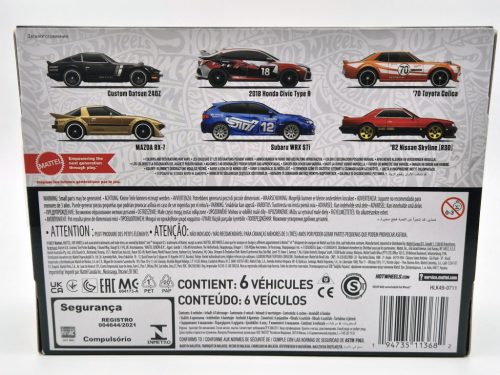 Hot Wheels Japan Theme - Hot Wheels Sada 6 kusov - Custom Datsun 240Z - 2018 Honda Civic Type R - 1970 Toyota Celica - Mazda RX-7 - Subaru WRX STi0 - 1982 Nissan Skyline R30 -  Hot Wheels - 1:64