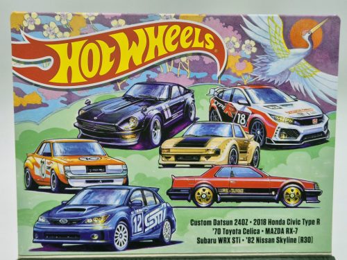 Hot Wheels Japan Theme - Hot Wheels Sada 6 kusov - Custom Datsun 240Z - 2018 Honda Civic Type R - 1970 Toyota Celica - Mazda RX-7 - Subaru WRX STi0 - 1982 Nissan Skyline R30 -  Hot Wheels - 1:64