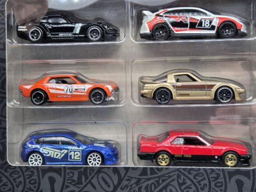 Hot Wheels Japan Theme - Hot Wheels Sada 6 kusov - Custom Datsun 240Z - 2018 Honda Civic Type R - 1970 Toyota Celica - Mazda RX-7 - Subaru WRX STi0 - 1982 Nissan Skyline R30 -  Hot Wheels - 1:64