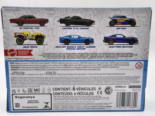 Hot Wheels Legends Theme - Hot Wheels Sada 6 kusov - Custom 1971 El Camino - 1967 Pontiac GTO - 2005 Ford Mustang - Baja Truck - Rip Rod - 2013 Chevrolet Camaro Special Editions -  Hot Wheels - 1:64