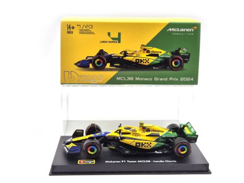 McLaren MCL38 F1 #4 (2024) - Monaco GP (Senna 30th Anniversary) - Lando Norris - s postavičkou pilota -  Bburago - 1:43