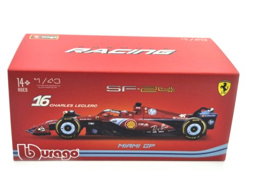 Ferrari SF-24 F1 #16 (2024) - Miami GP - Charles Leclerc - s postavičkou pilota -  Bburago - 1:43