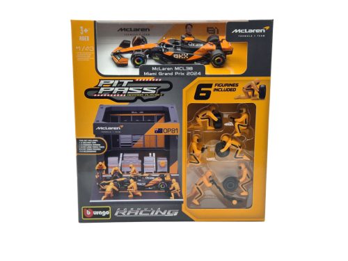 McLaren Pit Stop - boxová dioráma - MCL38 F1 #81 (2024) - Oscar Piastri - s mechanikmi - Bburago - 1:43