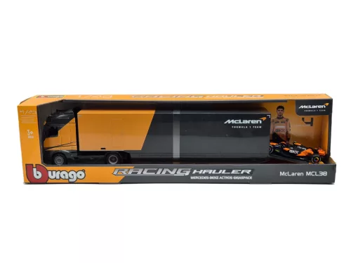 McLaren kamiónový set – Mercedes Actros 2 Gigaspace + MCL38 F1 #4 – Lando Norris – Bburago – 1:43