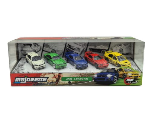 JDM Legends - 5-dielna sada - Honda Civic Type R (EK9) - Nissan Cefiro (A31) - Nissan Skyline GT-R (R34) - Toyota Supra JZA80 - Mitsubishi Lancer Evolution IX - Majorette - 1:64 model set