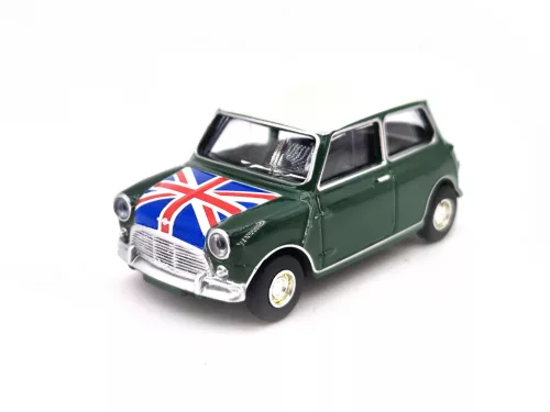 Mini Cooper S (1964) - mandľovo zelená, dekor vlajky - Norev - 1:54 model auta