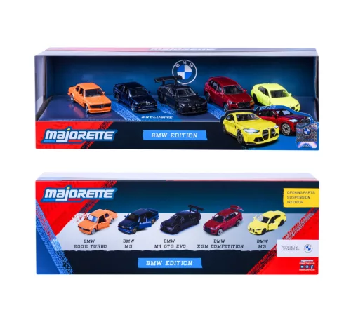 BMW 5-dielna sada / súprava - BMW G80 M3 - BMW X5M Competition - BMW E30 M3 - BMW G80 M3 - BMW G82 M4 GT3 Evo - Majorette - 1:64