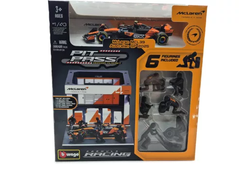 McLaren Pit Stop - dioráma boxovej uličky - MCL39 F1 #4 (2025) - Lando Norris - so mechanikmi - Bburago - 1:43