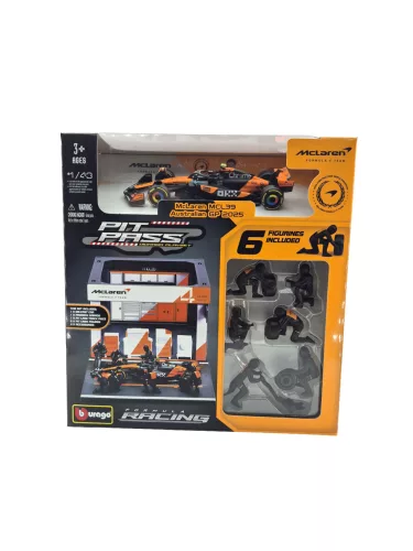 McLaren Pit Stop - dioráma boxovej uličky - MCL39 F1 #4 (2025) - Lando Norris - so mechanikmi - Bburago - 1:43