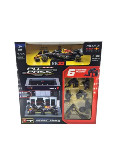 Red Bull Pit Stop - boxová ulička, výmena kolies dioráma - RB21 F1 (2025) - #1 Max Verstappen - s mechanikmi - Bburago - 1:43