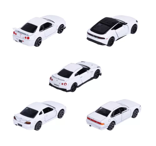Nissan 5-dielna sada / set - Nissan Silvia (S15) Spec-R Aero - Nissan GT-R (R35) - Nissan Skyline GT-R (R34) - Nissan Z - Nissan Cefiro (A31) - Majorette - 1:64