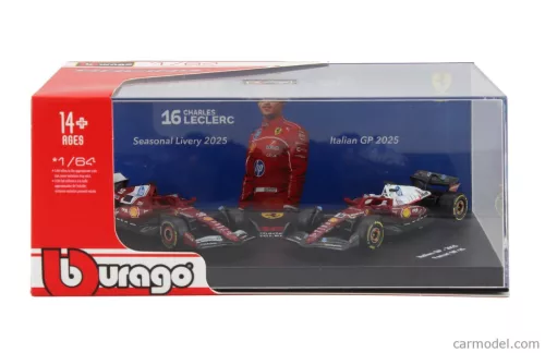 2-dielna sada Ferrari - Ferrari SF-25 Team Scuderia F1 #16 (2025) - Monza GP - Charles Leclerc - Bburago - 1:64