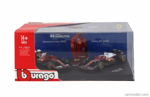 2-dielna sada Ferrari - Ferrari SF-25 Team Scuderia F1 #44 (2025) - Monza GP - Lewis Hamilton - Bburago - 1:64