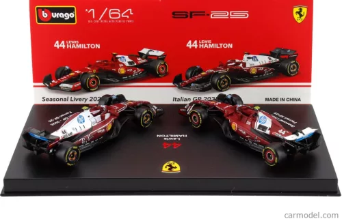 2-dielna sada Ferrari - Ferrari SF-25 Team Scuderia F1 #44 (2025) - Monza GP - Lewis Hamilton - Bburago - 1:64