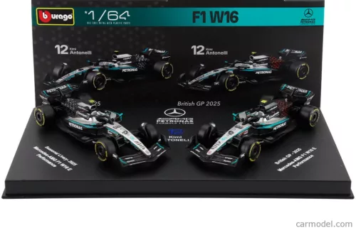 2-dielna sada Mercedes - Mercedes GP W16 F1 #12 (2025) - British GP - Andrea Kimi Antonelli - Bburago - 1:64
