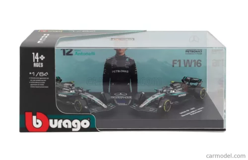 2-dielna sada Mercedes - Mercedes GP W16 F1 #12 (2025) - British GP - Andrea Kimi Antonelli - Bburago - 1:64