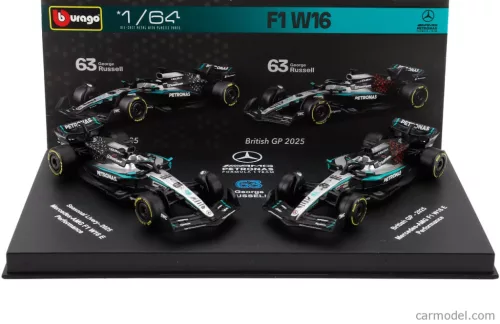 2-dielna sada Mercedes - Mercedes GP W16 F1 #63 (2025) - British GP - George Russell - Bburago - 1:64