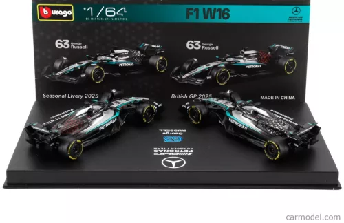 2-dielna sada Mercedes - Mercedes GP W16 F1 #63 (2025) - British GP - George Russell - Bburago - 1:64