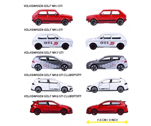 Volkswagen VW Golf GTI 5-dielna sada - Volkswagen VW Golf MK1 GTI - Volkswagen VW Golf MK1 GTI - Volkswagen VW Golf MK7 GTI - Volkswagen VW Golf MK8 GTI Clubsport - Volkswagen VW Golf MK8 GTI Edition 50 - Majorette - 1:64
