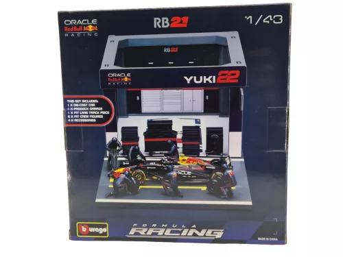 Red Bull Pit Stop - boxová ulička, výmena kolies dioráma - RB21 F1 (2025) - #22 Yuki Tsunoda - Bburago - 1:43