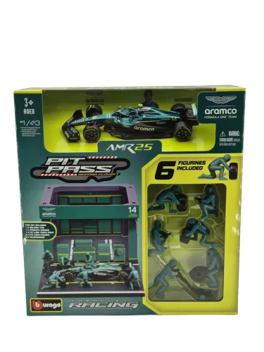 Aston Martin Pit Stop - boxová ulička, výmena kolies dioráma - AMR25 F1 (2025) - #14 Fernando Alonso - Bburago - 1:43