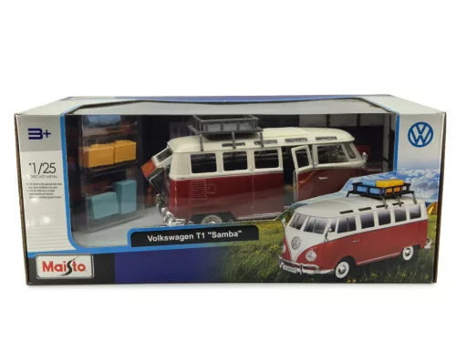 Volkswagen VW T1 Samba (1962) - so strešným nosičom - s batožinou - Maisto - 1:25